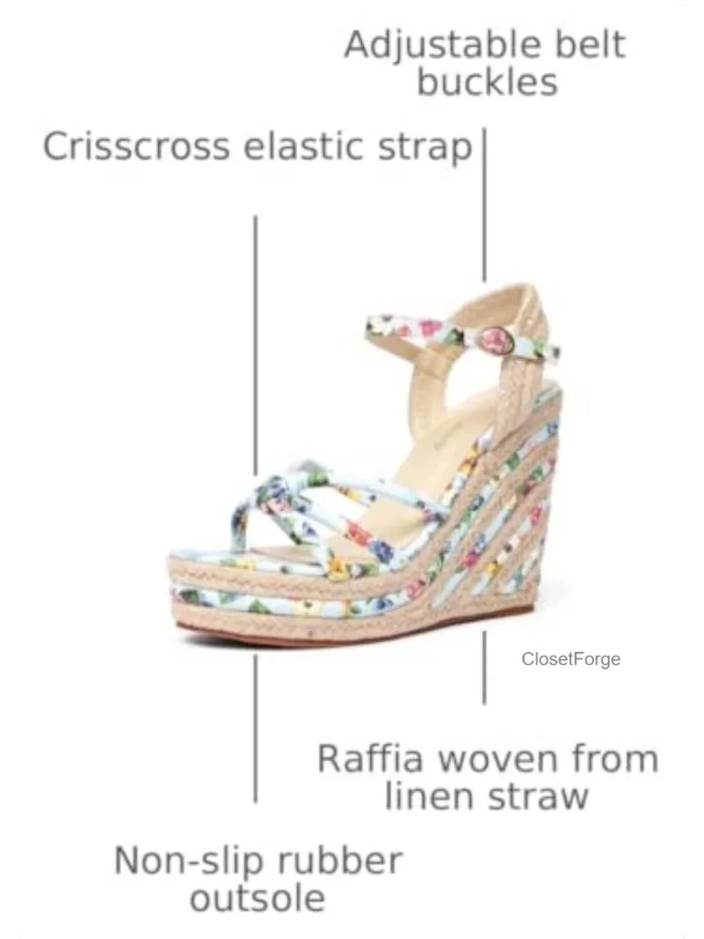 Women's Espadrille Wedge Sandals, Floral Ankle Strap Open Toe Platform High
